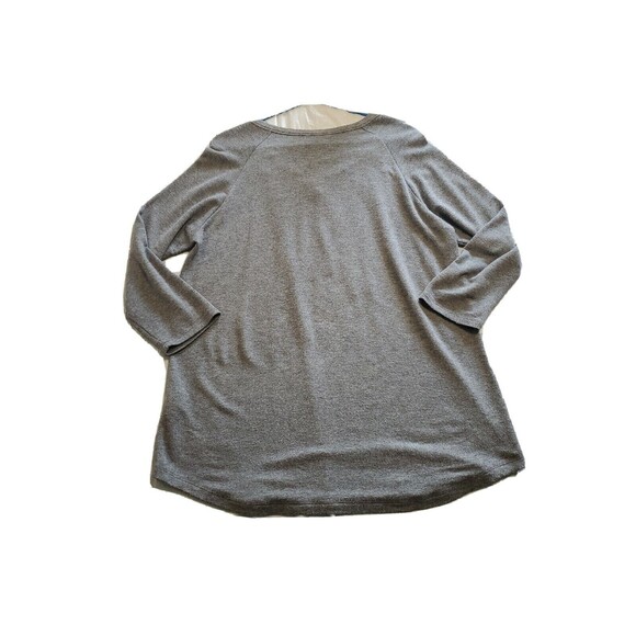 Womens Large Top 3/4 Sleeve Heathered Gray Lace Up Neckline Sunday Tunic Length - Picture 4 of 8